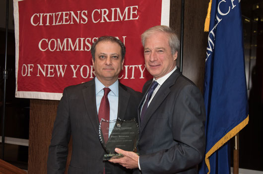 Crime Commission President Richard Aborn with honoree Preet Bharara, U.S. Attorney for the Southern District of New York.